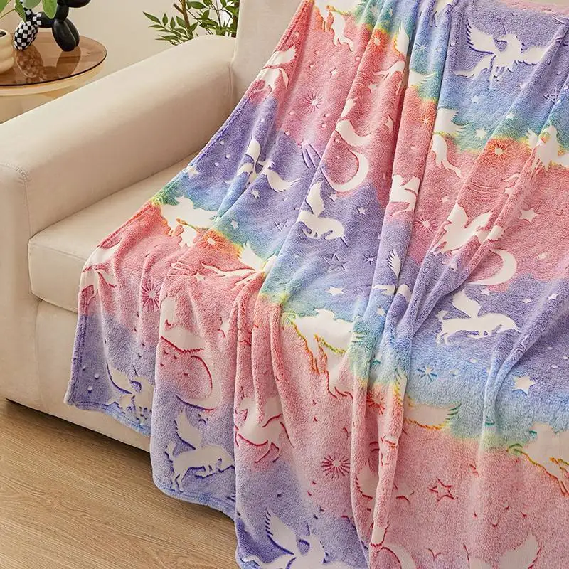 1-1.5m-Luminous-Rainbow-Unicorn-Pegasus-Star-Flannel-Blanket-Soft-Warm-Nap-Blanket-for-Bedding