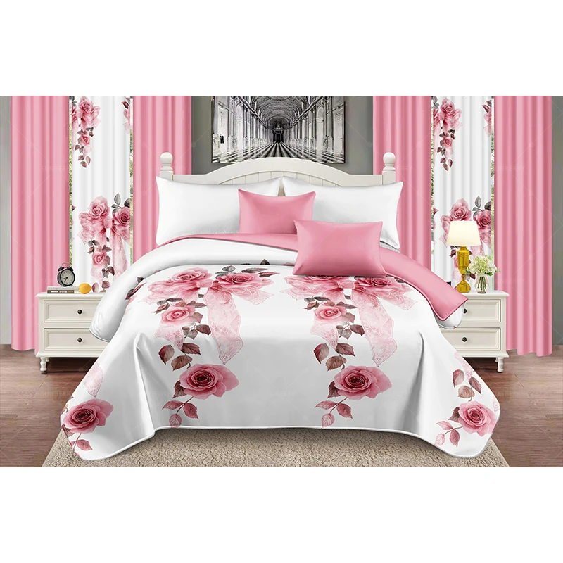 10-Pieces-Bedding-Set-with-Matching-Curtains-Floral-Pattern-Cotton-Filling-Bedspread-Set-for-All-Season