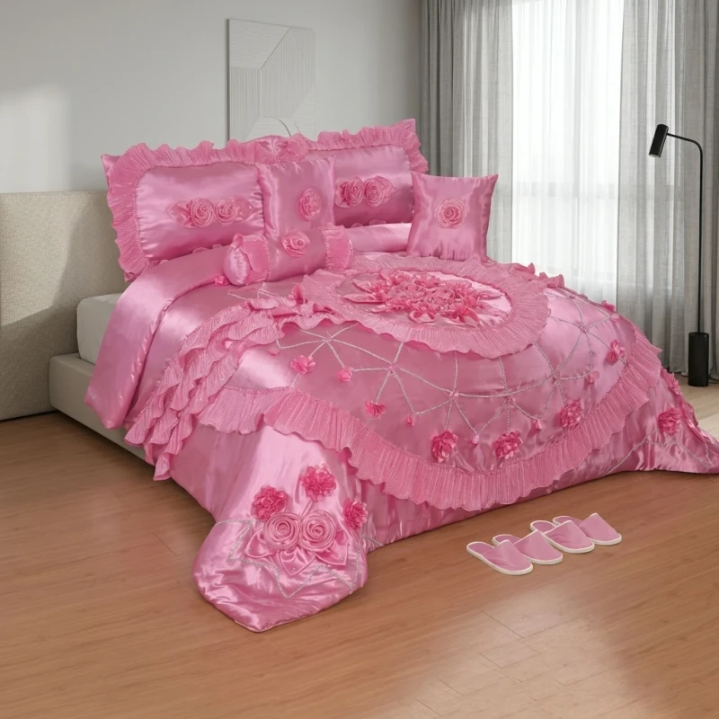 10-Pieces-Wedding-Comforter-Bedding-Set-with-Curtain-Warm-Lace-Comforter-King-Size