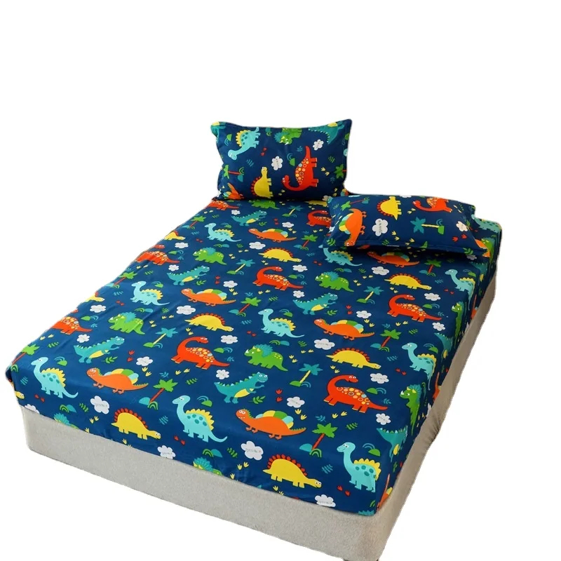 100-Brushed-Polyester-Custom-Dinosaur-Print-Bedding-King-Queen-Size-Bed-Sheet-Hotel-Fitted-Microfiber-Bed-Sheet-Set