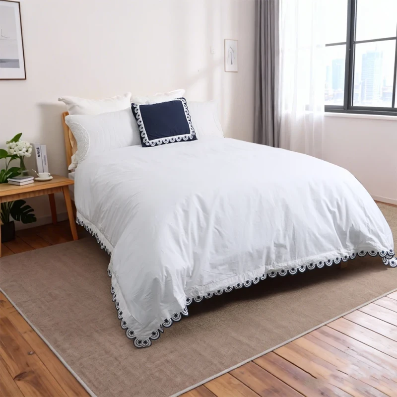 100-Cotton-300TC-3-Piece-Duvet-Cover-Set-with-Round-Ruffle-and-Sunflower-Ruffle-Laser-Embroidery