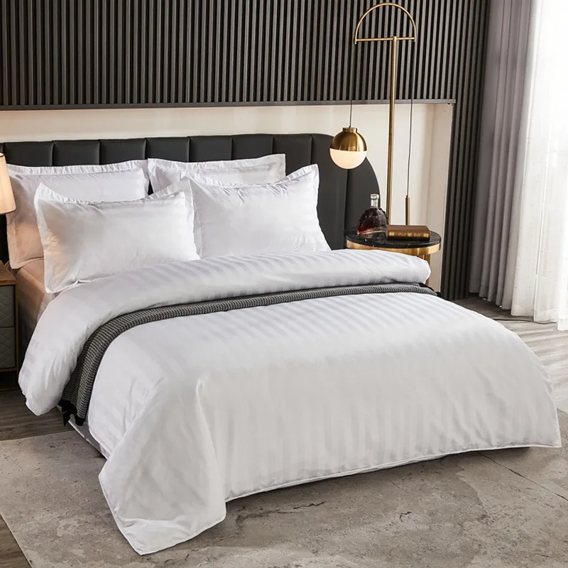 100-Cotton-All-White-3cm-Stripe-Hotel-Linen-Bedding-Sets-Bed-Fitted-Flat-Sheet-Duvet-Cover-Pillow-Cases-Set