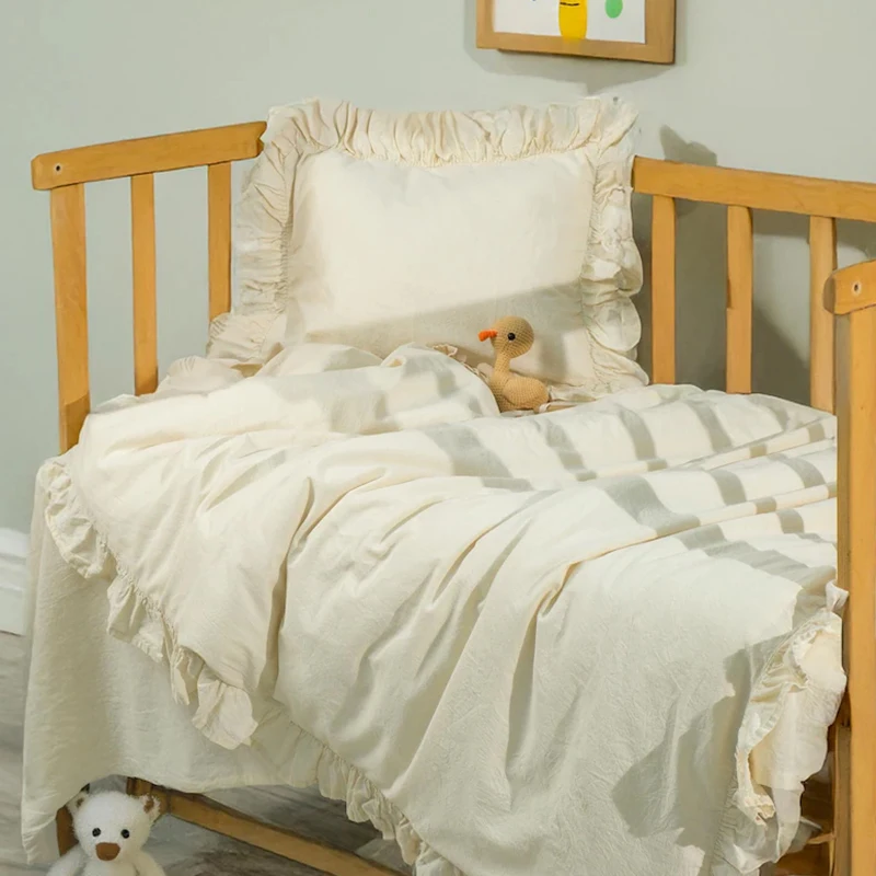 100-Cotton-Baby-Bedding-Set-Boy-Girl-Nursery-Crib-Vintage-Festival-Ruffle-Solid-Beige-Farmhouse-Chic-Hand-Woven