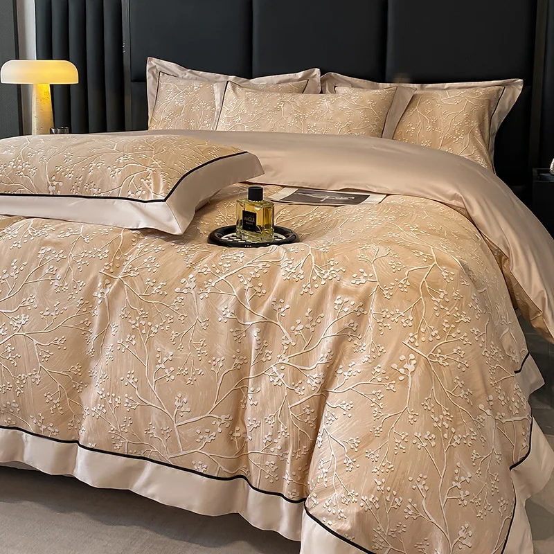 100-Cotton-Bedding-Set-High-End-Geometric-Print-Duvet-Cover-Four-Piece-for-Home-Hotel-Quality-Grade