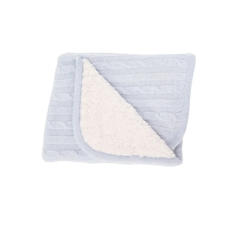 100-Cotton-Blue-Double-Layer-Cable-Knit-Sherpa-Receiving-Baby-Blanket-for-New-Born