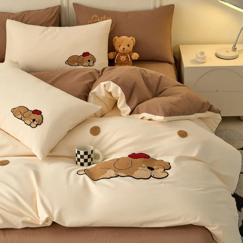 100-Cotton-Brushed-Bedding-Set-4Pcs-3Pcs-Cartoon-Towel-Embroidery-Duvet-Cover-Sheet-for-Kids-Dormitory-Home
