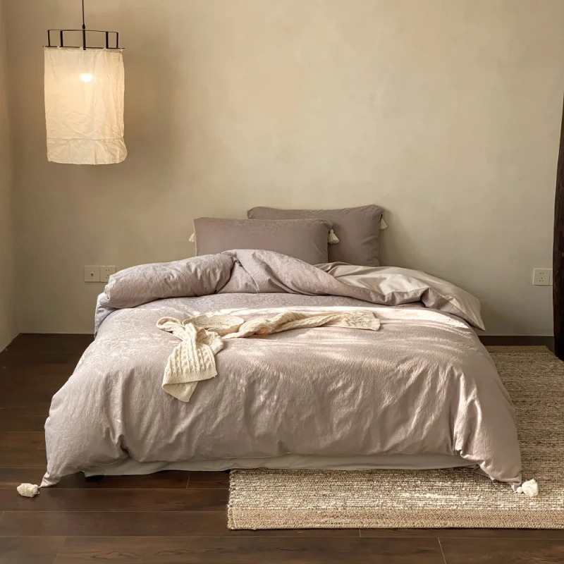 100-Cotton-Brushed-Jacquard-Floral-Organic-Minimalist-Breathable-Bedding-Set