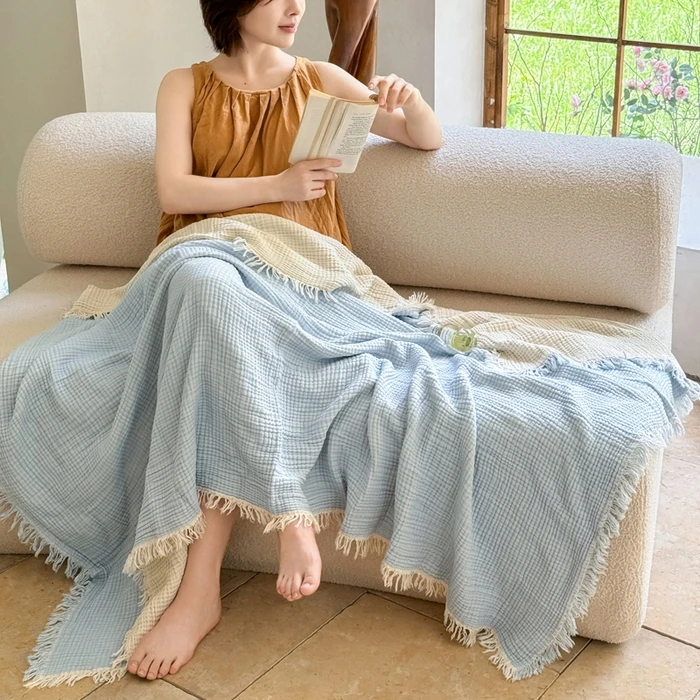 100-Cotton-Double-Layer-Gauze-Throw-Blanket-with-Tassels