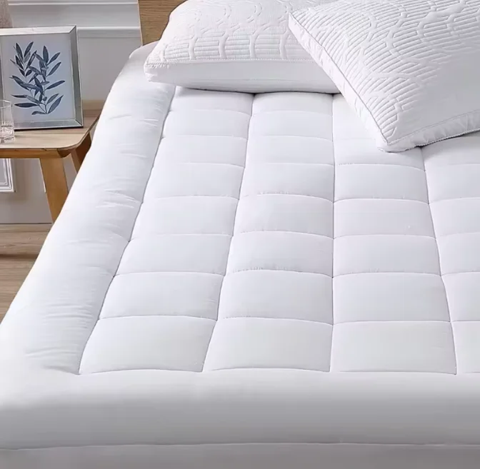 100-Cotton-Fabric-Down-Alternative-Fill-Anti-Bed-Bug-Mattress-Pad-and-Topper-Fitted-Deep-Pocket-White