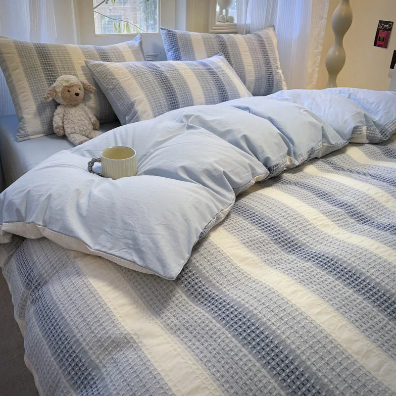 100-Cotton-Jacquard-Waffle-Bedding-Set-for-Kids-Cute-Geometric-Bedding-Cover-Sheet-Set