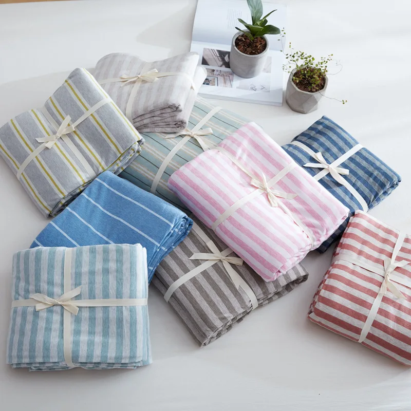 100-Cotton-Jersey-Bedding-Set-Duvet-Cover-Pillow-Case-Striped-Bed-Sheet-Set