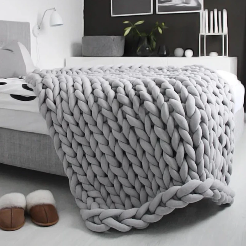 100-Cotton-Kids-Weighted-Blanket-Handmade-Chunky-Knitted-Portable-Hospital-Home-Use