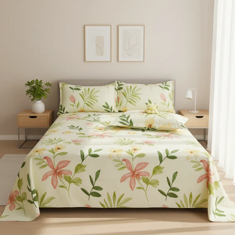 100-Cotton-King-Size-Three-Piece-Sheet-Set-Plants-Flowers-Print-Breathable-Flat-Sheet-Pillowcase-for-Home-Hospitals