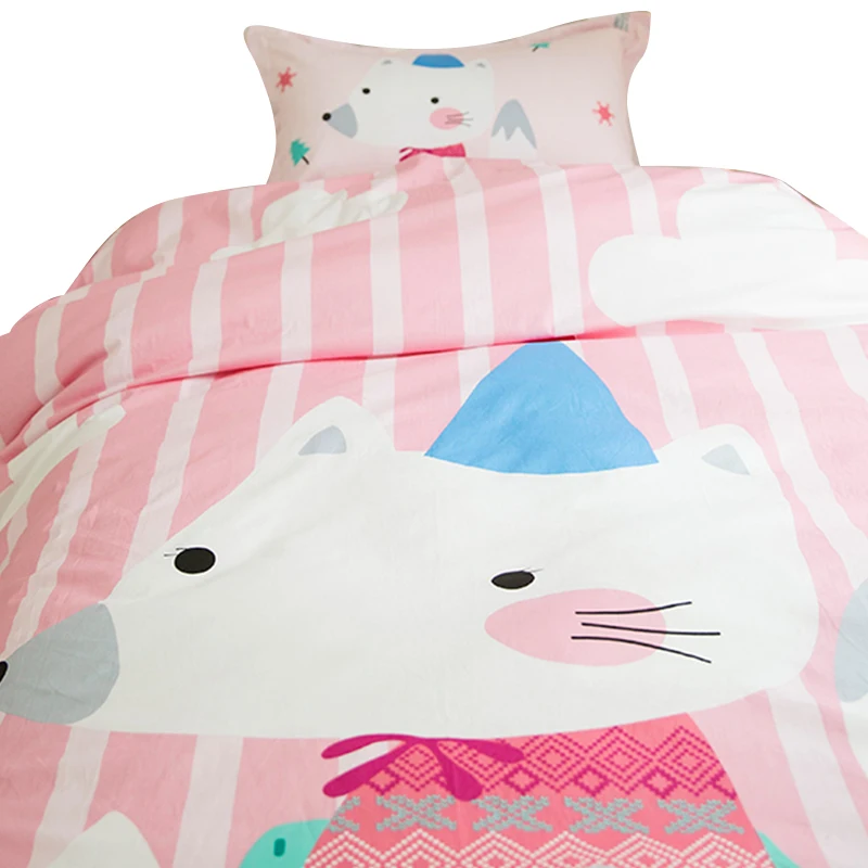100-Cotton-Knitted-Childrens-Three-Piece-Bedding-Set-Nap-Blanket-Duvet-Cover-Animal-Festival-Print-Anti-Bacteria-All-Season