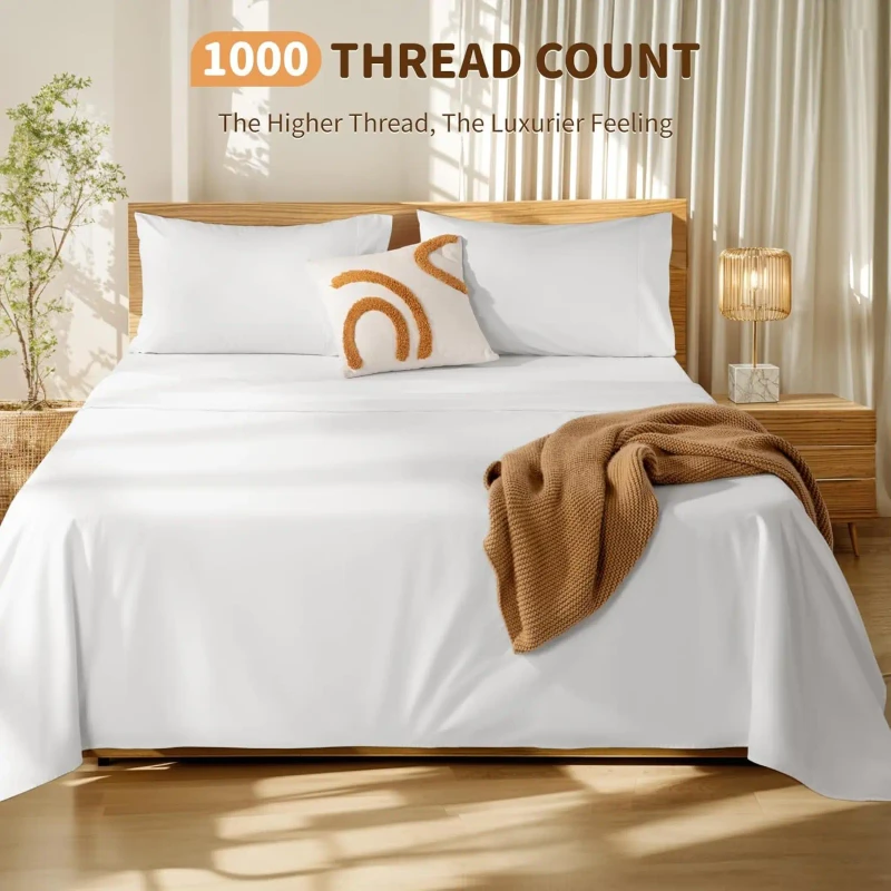 100-Cotton-Queen-Size-Bed-Sheet-Set-1000-Thread-Count-All-Season-Soft-Comfortable-White-Pillowcase-Duvet-Modern-Solid-Woven