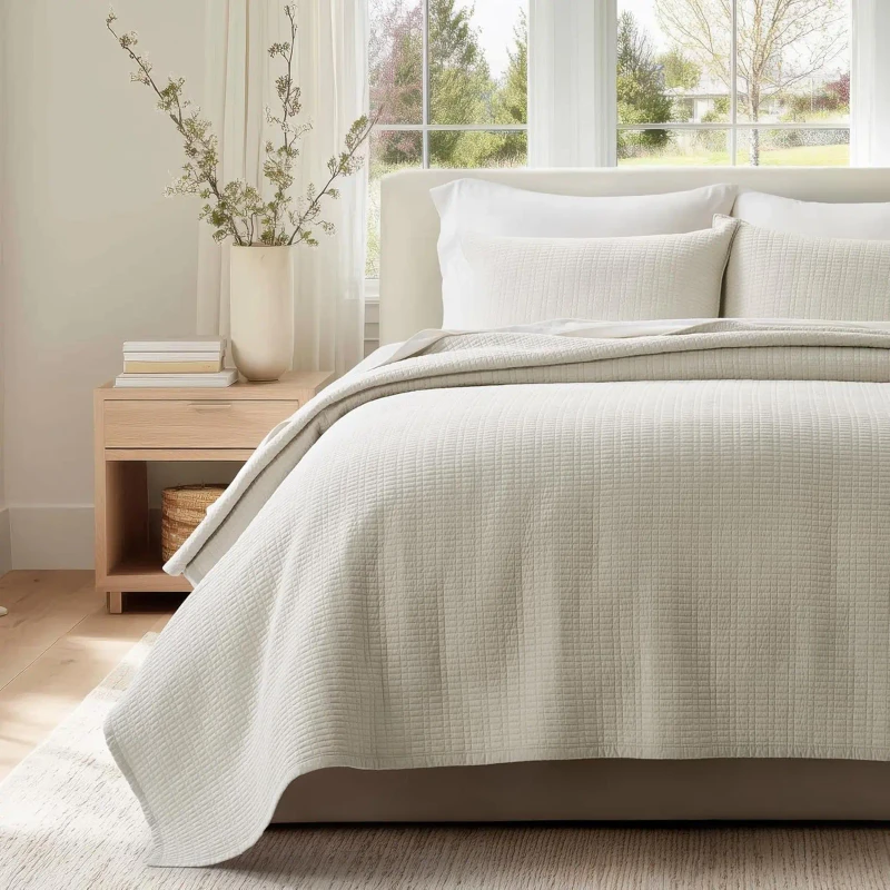 100-Cotton-Quilt-Queen-Size-Pre-Washed-Modern-Grid-Stitch-Lightweight-Bedspread-Coverlet-for-All-Season-Oversized