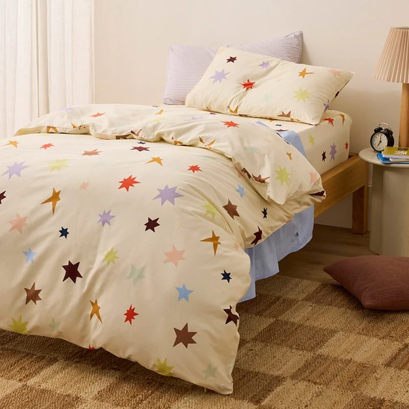 100-Cotton-Striped-Custom-Four-Piece-Bedding-Set-with-Two-Pillowcases-OEKO-TEX-Certified-200T-Thread-Count-Soft-Comfortable