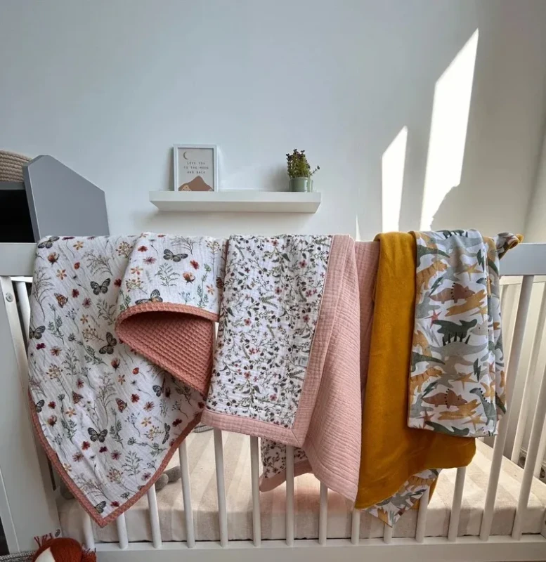 100-Cotton-Twin-Waffle-Baby-Blankets-Soft-Waffle-and-Muslin-Fabric-in-Natural-Earthy-Colors-for-Kids-Bedding