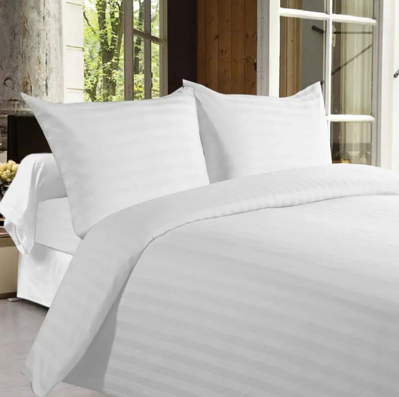 100-Cotton-White-Stripe-Duvet-Cover-Pillowcases-Sets-Hotel-Bed-Sheets-4-Piece-Bedding-Set