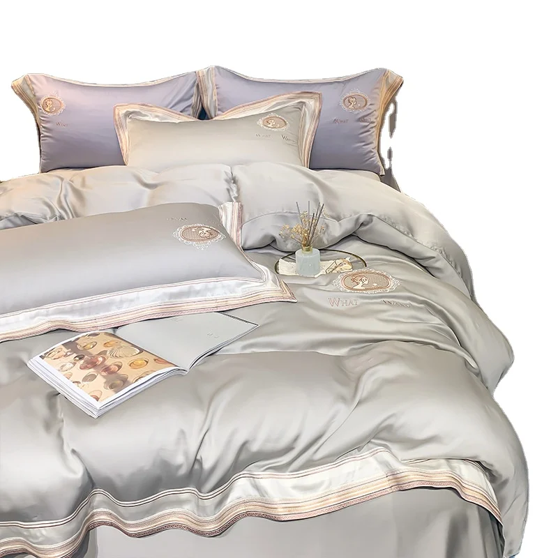 100-Double-Tiansi-Fabric-Four-Piece-Ice-Silk-European-Style-Silky-Naked-Sleep-Quilt-Cover-Bedding-Sheets