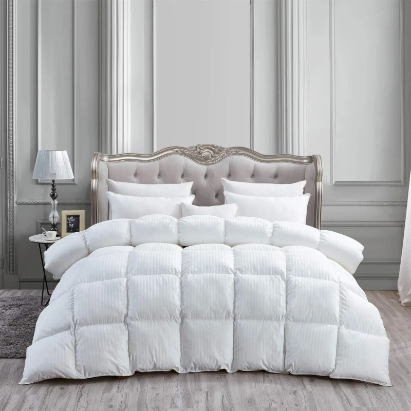 100-Egyptian-Cotton-White-Stripe-Luxury-1200-Thread-Count-Full-Queen-Size-Siberian-Goose-Down-and-Feather-Comforter