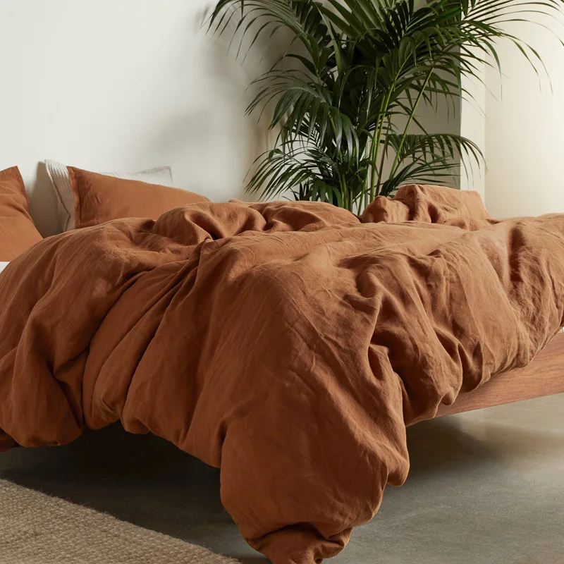 100-French-Linen-4PCS-Bedding-Set-Simple-Solid-Color-Duvet-Cover-Luxurious-Flat-Sheet-and-Pillowcases