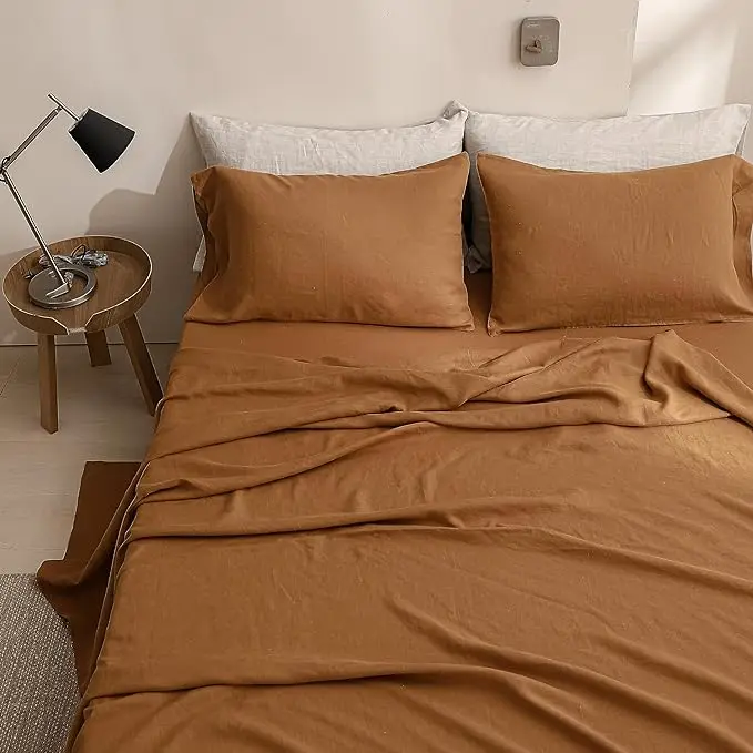 100-Linen-Solid-Color-6-Pcs-Bed-Sheet-Set-with-1-Flat-Sheet-1-Fitted-Sheet-4-Pillowcases