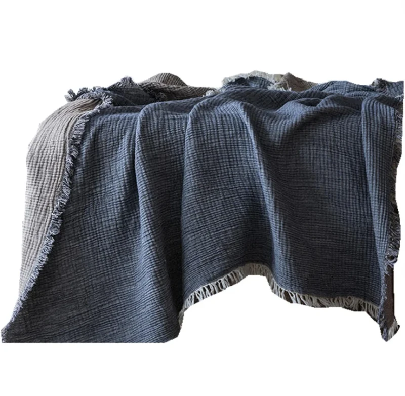 100-Muslin-Cotton-Reversible-Bed-Throw-Blanket-4-Layered-Solid-Knit-Double-Colors-Soft-Breathable-Warm-Cozy-Lightweight-Blanket