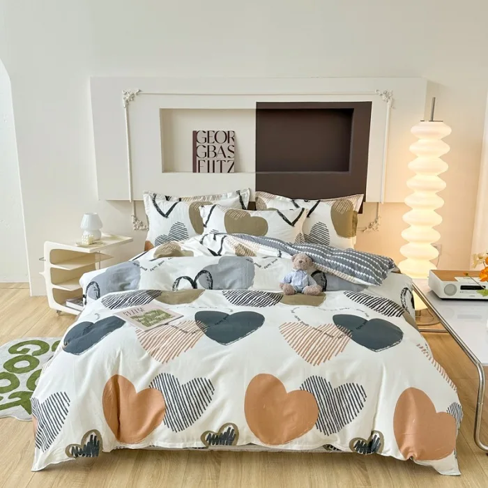 100-Natural-Cotton-Queen-Size-Duvet-Cover-Set-Heart-Printed-Soft-Comforter-Quilt-Covers