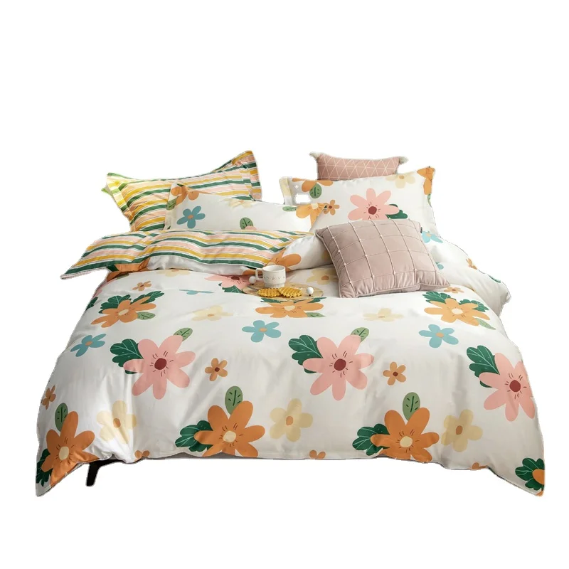100-Organic-Cotton-Waterproof-Flower-Duvet-Cover-Set-4pcs-with-Zipper-Closure
