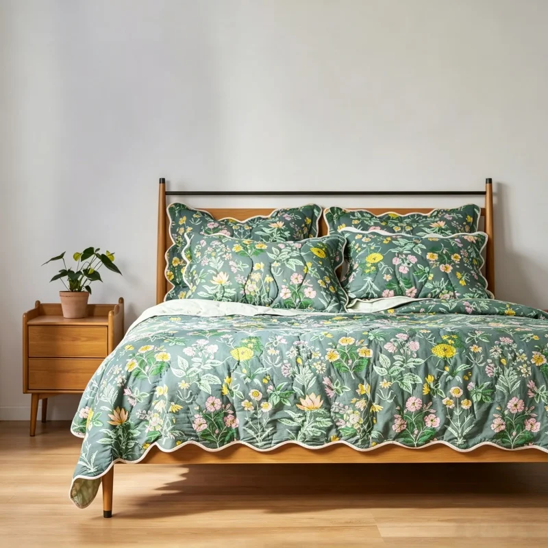 100-Plant-Cotton-Gauze-Floral-Quilted-Bedspread-4-Pieces-Set-60S-300TC-Breathable-Bed-Linen-for-Home-Hotel-Custom-Available