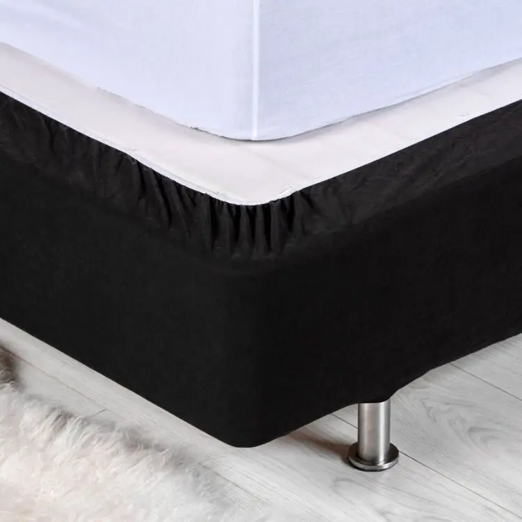 100-Plush-Polyester-Fitted-Bed-Base-Wrap-Black-Bed-Valance-Bed-SKirt