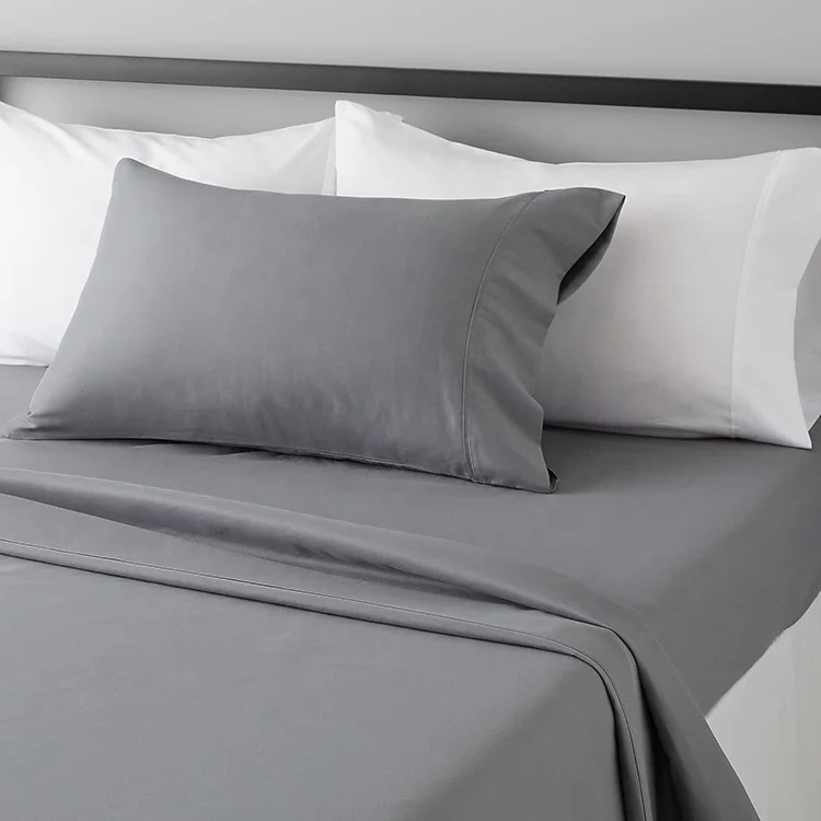 100-Polyester-Bed-Sheet-Set-Solid-Gray-Queen-King-Size-Soft-Breathable-Hotel-Bedding-Fitted-Flat-Sheets