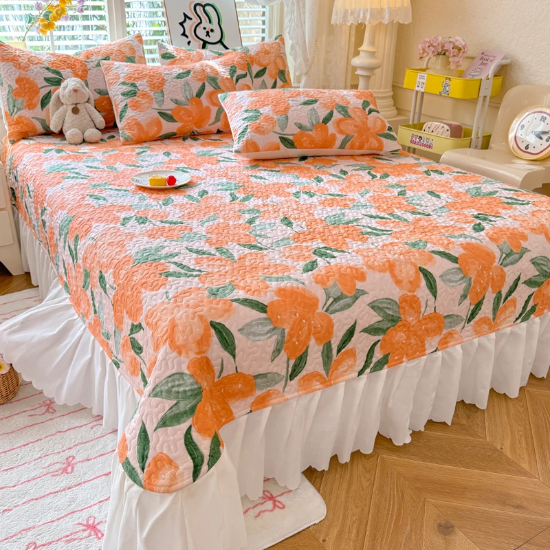 100-Polyester-Bed-Skirt-Modern-Plant-Pattern-Machine-Washable-Bedding-for-Home-Wedding-Use