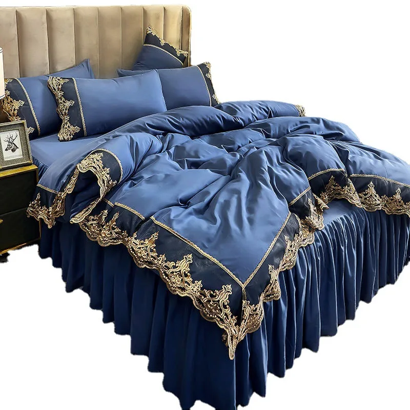 100-Polyester-Bedding-Sets-European-Style-Lace-Bed-Skirt-Set-Home-for-Custom-Size