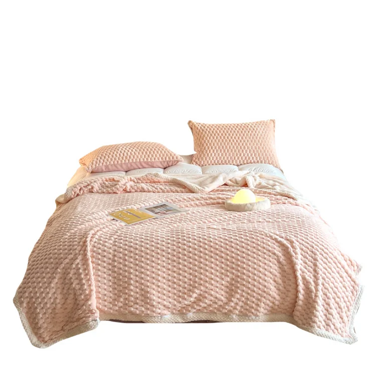100-Polyester-Double-Layered-Bed-Blanket-Soft-Lambswool-and-Woven-Fabric-Solid-Pattern-Simple-Style-for-Comfortable-Home-Use