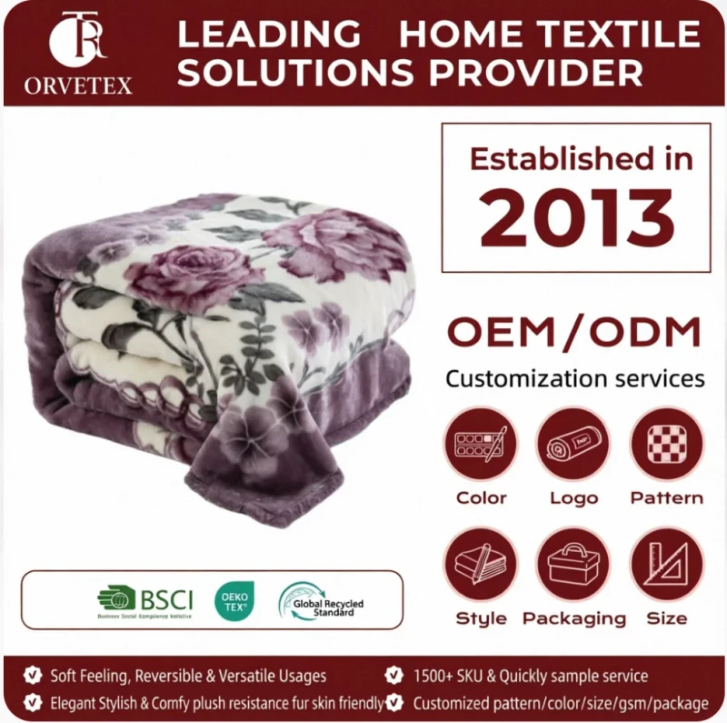 100-Polyester-Fiber-Printed-Flower-Pattern-Raschel-Blanket-Double-Bed-Office