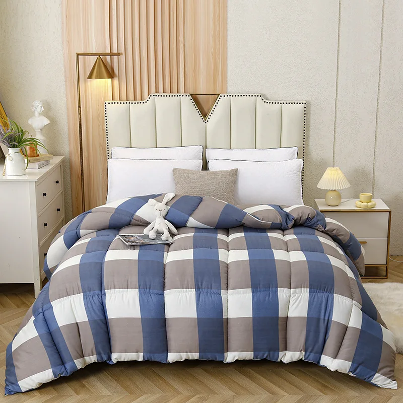 100-Polyester-Simple-Quilted-Comforter-Soft-Printed-Square-Pattern-Home-and-Hotel-Use-Queen-Size