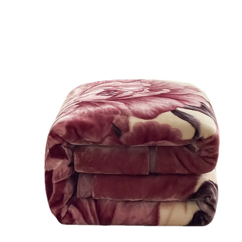 100-Polyester-Thickened-Double-Layer-Raschel-Print-Blanket-Eco-Friendly-Winter-Bed-Cover-Modern-Style-Customizable-Gift