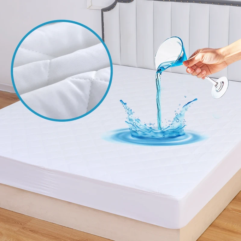 100-Polyester-Waterproof-Bed-Mat-Mattress-Protector-Cover-Pad-with-Plain-Design-Anti-Bacteria-All-Season-for-Hotel-Home-Use