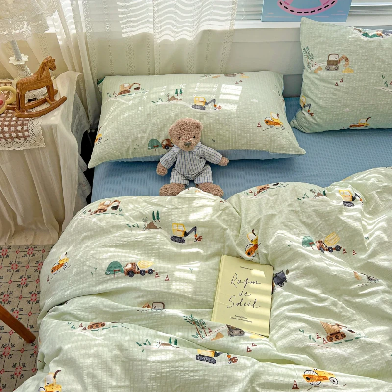 100-Polyester-Whimsical-Excavator-Print-4-Piece-Duvet-Cover-Set-Soft-Kids-Bedding-with-Playful-Construction-Vehicle-Design