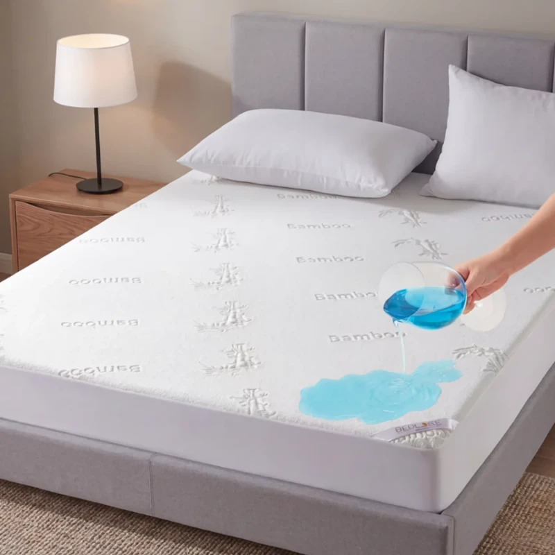 100-Waterproof-Fitted-Bed-Protector-Bamboo-Cooling-Jacquard-Fiber-Air-Layer-Mattress-Cover
