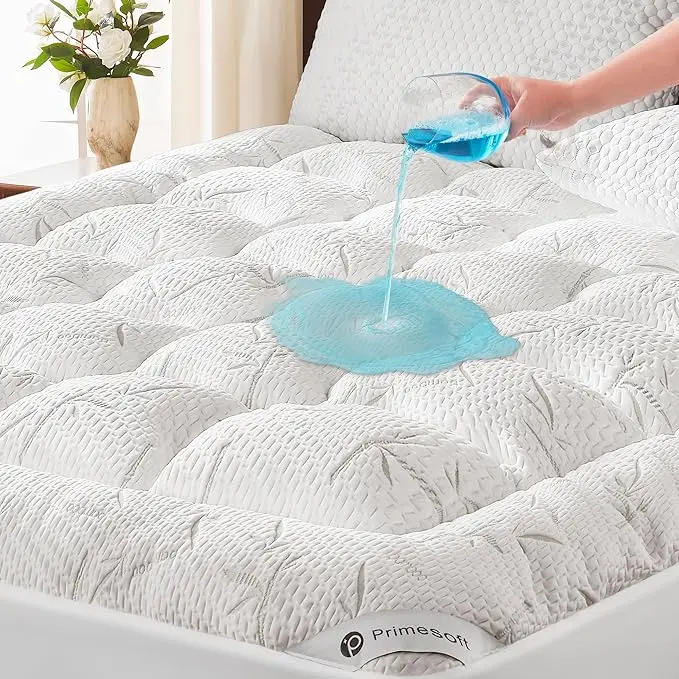 100-Waterproof-Queen-Size-Mattress-Topper-Thick-Pillow-Top-Rayon-Material-Adjustable-Cooling-21-Inch-Deep-Pocket-Back