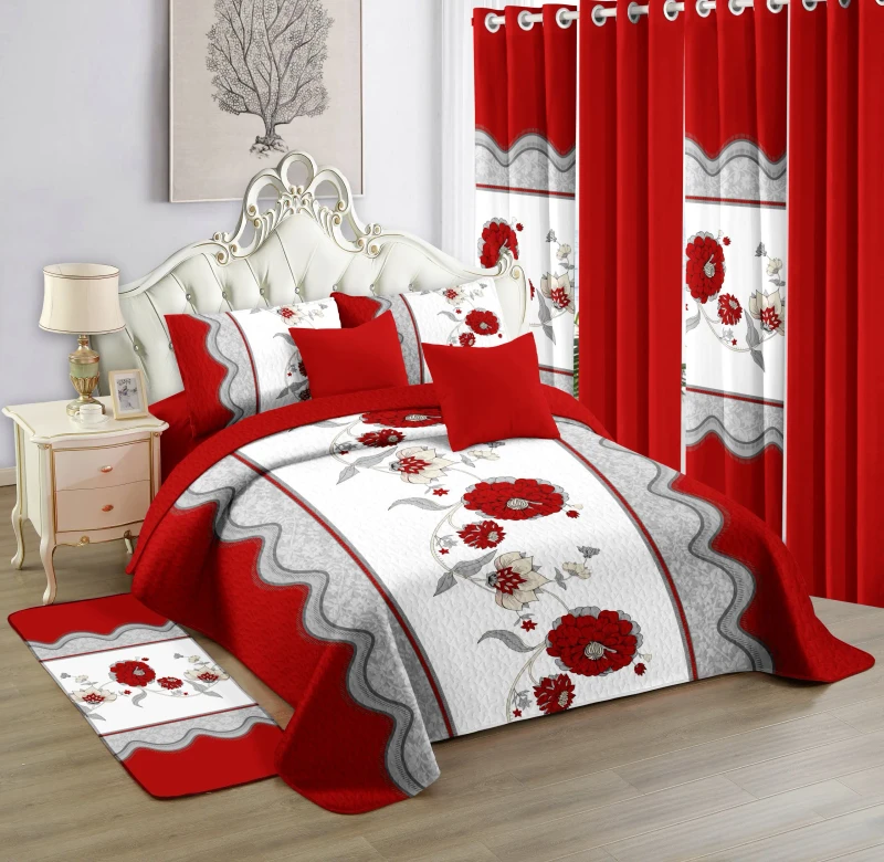 12-Pcs-Quilted-Bedspread-Set-Cotton-Filled-Bedding-Set-with-Curtains