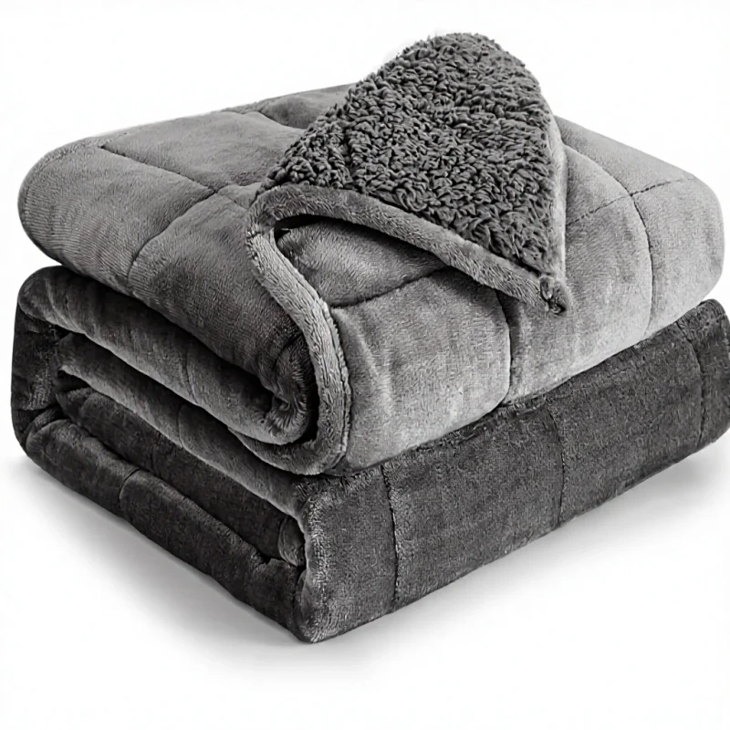15-Lbs-Queen-60x80-Inches-Flannel-Shaggy-Sherpa-Weighted-Blanket-Simple-Style-Brushed-Weave-Machine-Washable-Camping