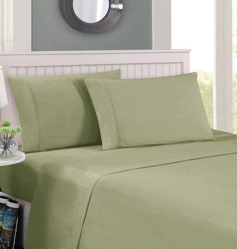 1800-Luxury-Comfortable-Olive-Green-Queen-Sheet-Pillowcase-Set-Well-Brushed-Microfiber-Fabric-with-Piping