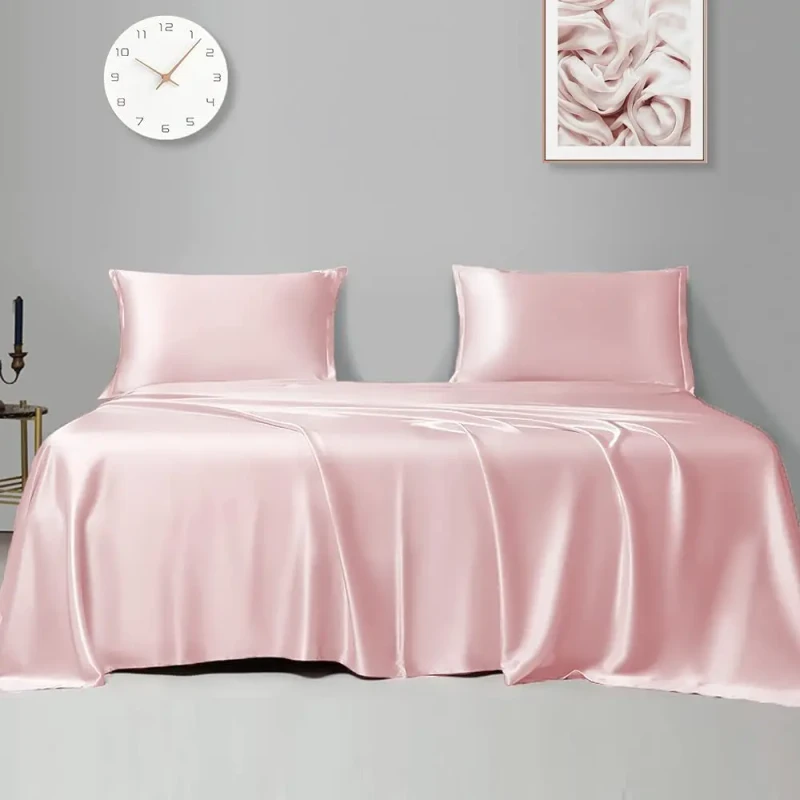 19-22-25mm-6A-100-Mulberry-Silk-Plain-Hotel-Use-Flat-Bed-Sheet-Fitted-Sheet-with-2-Pillowcases-OEKO-TEX-Certified-200TC