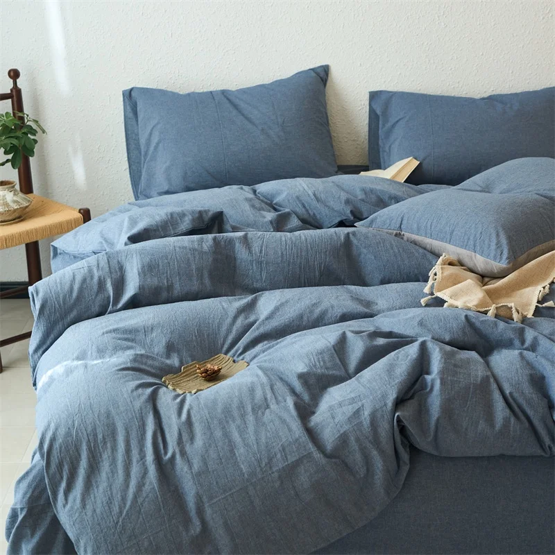 1Pc-A-Type-Pure-Cotton-Yarn-Dyed-Comforter-Bag-Home-Bed-Linens-Single-Double-Plain-Quilt-Cover-Solid-Washed-Cotton-Duvet-Cover