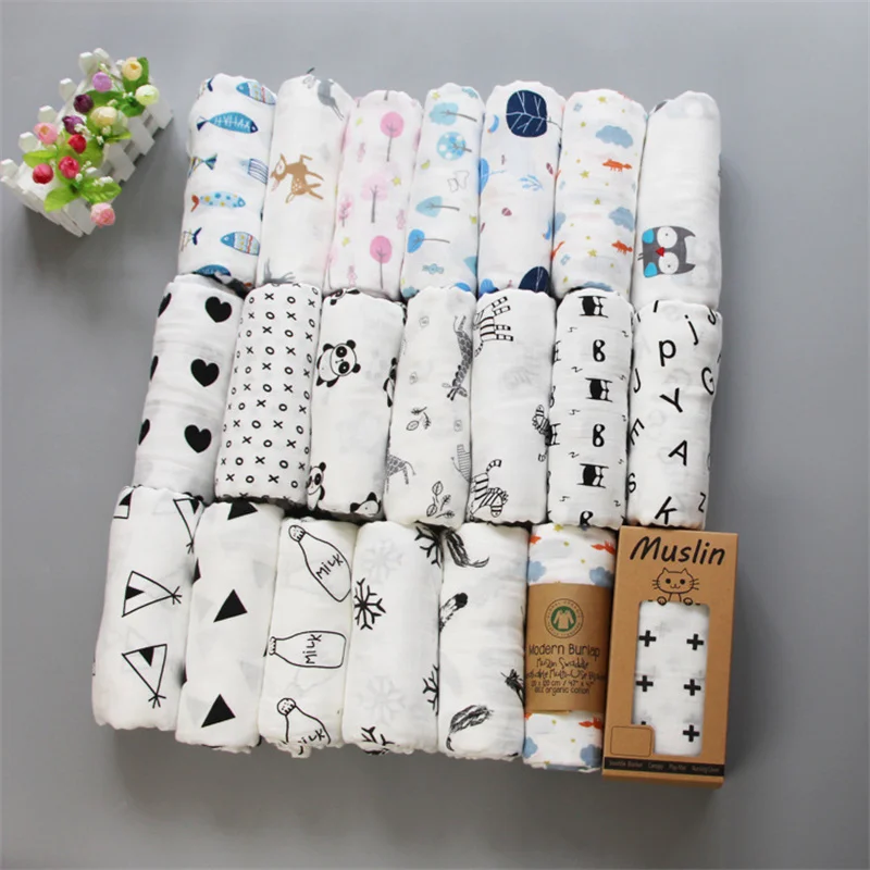 2-Layer-Bamboo-Cotton-Baby-Wrap-Swaddle-Blanket-Printed-Golden-Kids-Bedding