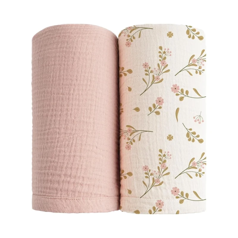 2-Pack-Unisex-Newborn-Babys-Bedding-Large-Soft-Breathable-Muslin-Swaddle-Blanket-Pink-Floral-Boys-Girls